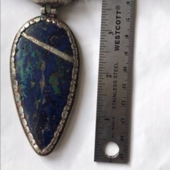 Large Lapis/Chrysocolla Necklace with Earrings - Artisan Handmade - Picture 8 of 14